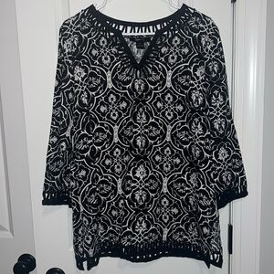 Style & Co. 100% Linen Black & White size 12 shirt tunic top w slits on sides